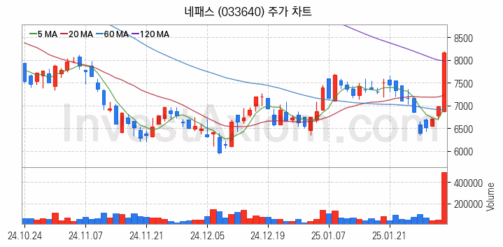 시스템반도체 관련주 네패스 주식 종목의 분석 시점 기준 최근 일봉 차트