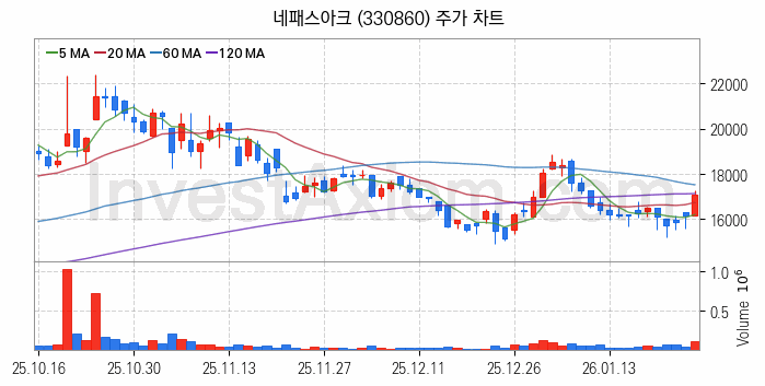 시스템반도체 관련주 네패스아크 주식 종목의 분석 시점 기준 최근 일봉 차트