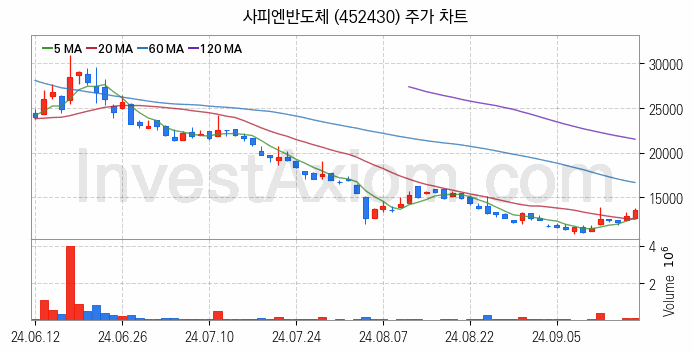 시스템반도체 관련주 사피엔반도체 주식 종목의 분석 시점 기준 최근 일봉 차트