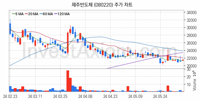 온디바이스 AI 관련주 제주반도체 주식 종목의 분석 시점 기준 최근 일봉 차트