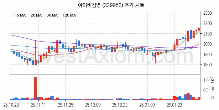온라인 교육 관련주 아이비김영 주식 종목의 분석 시점 기준 최근 일봉 차트