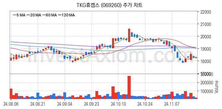 온실가스 탄소배출권 관련주 TKG휴켐스 주식 종목의 분석 시점 기준 최근 일봉 차트