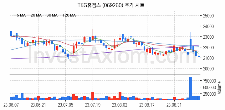 요소수 관련주 TKG휴켐스 주식 종목의 분석 시점 기준 최근 일봉 차트