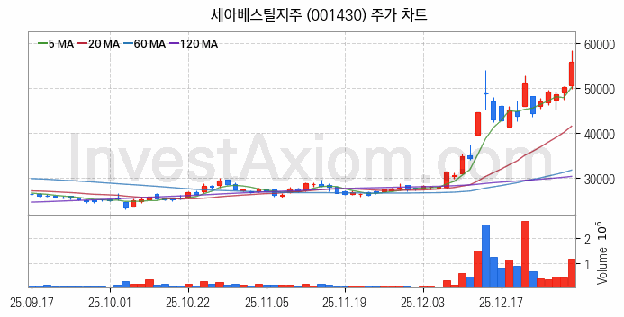우주항공산업 관련주 세아베스틸지주 주식 종목의 분석 시점 기준 최근 일봉 차트