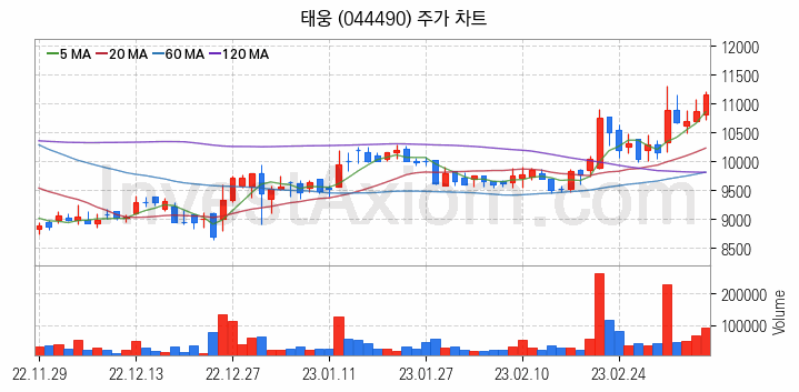 원자력발전 관련주 태웅 주식 종목의 분석 시점 기준 최근 일봉 차트