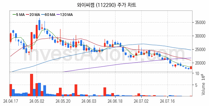 유리기판 관련주 와이씨켐 주식 종목의 분석 시점 기준 최근 일봉 차트