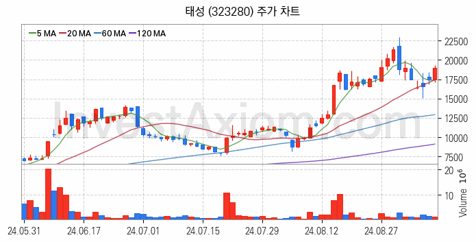 유리기판 관련주 태성 주식 종목의 분석 시점 기준 최근 일봉 차트