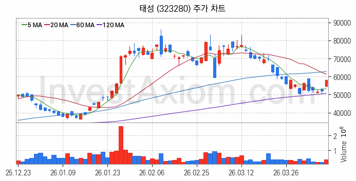 유리기판 관련주 태성 주식 종목의 분석 시점 기준 최근 일봉 차트
