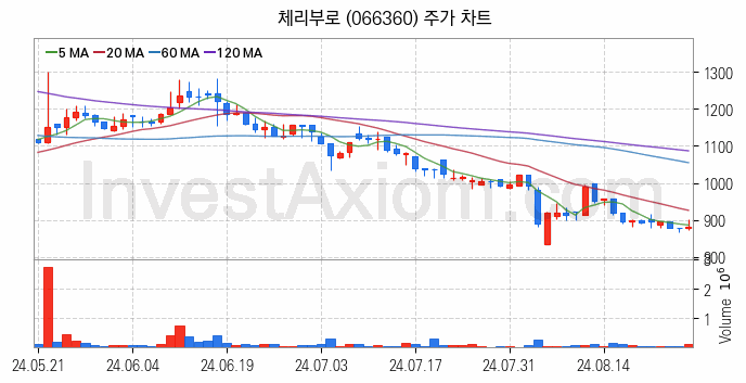 육계 관련주 체리부로 주식 종목의 분석 시점 기준 최근 일봉 차트