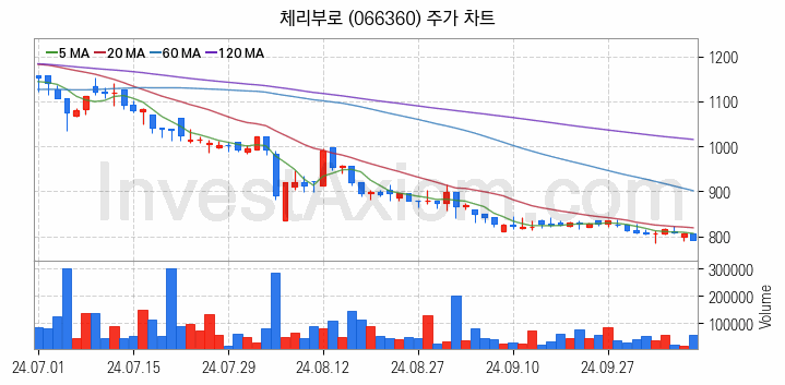 육계 관련주 체리부로 주식 종목의 분석 시점 기준 최근 일봉 차트