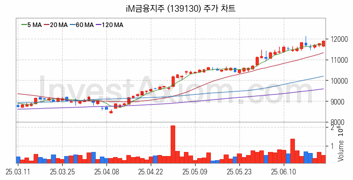 은행 관련주 iM금융지주 주식 종목의 분석 시점 기준 최근 일봉 차트