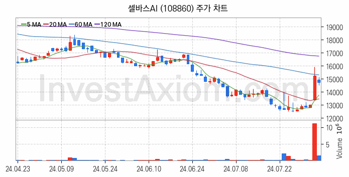 음성인식 관련주 셀바스AI 주식 종목의 분석 시점 기준 최근 일봉 차트