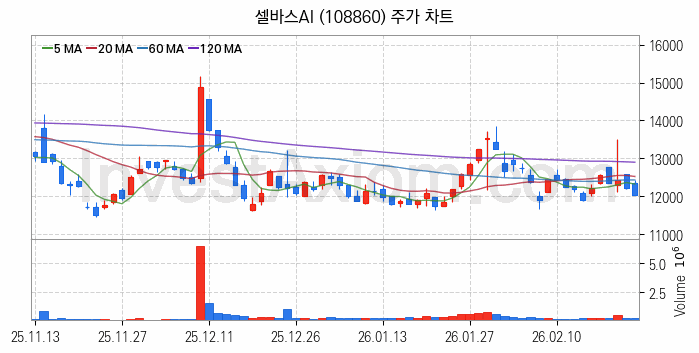 음성인식 관련주 셀바스AI 주식 종목의 분석 시점 기준 최근 일봉 차트