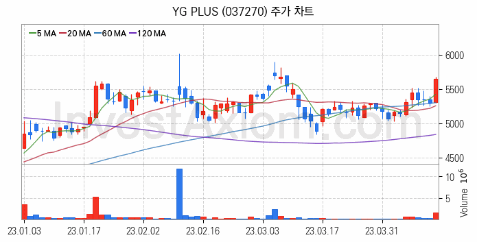 음원 관련주 YG PLUS 주식 종목의 분석 시점 기준 최근 일봉 차트