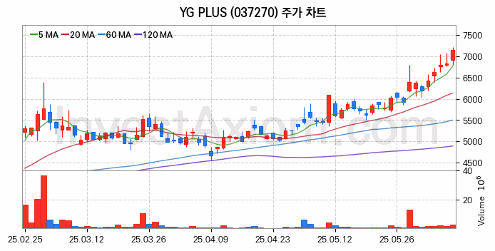 음원 관련주 YG PLUS 주식 종목의 분석 시점 기준 최근 일봉 차트