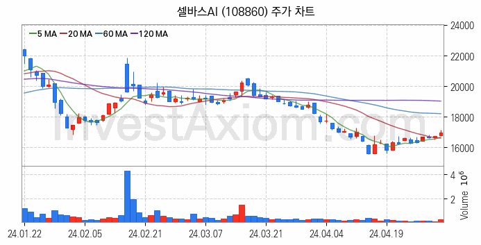 의료AI 관련주 셀바스AI 주식 종목의 분석 시점 기준 최근 일봉 차트