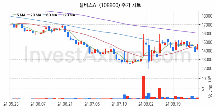 의료AI 관련주 셀바스AI 주식 종목의 분석 시점 기준 최근 일봉 차트