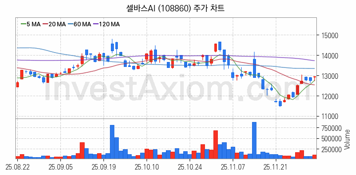 의료AI 관련주 셀바스AI 주식 종목의 분석 시점 기준 최근 일봉 차트