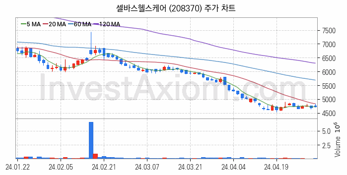 의료AI 관련주 셀바스헬스케어 주식 종목의 분석 시점 기준 최근 일봉 차트