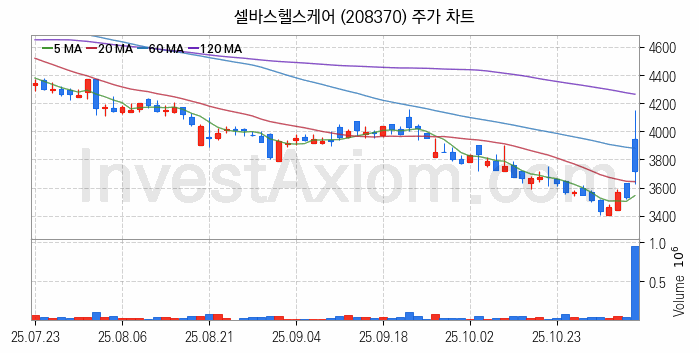 의료AI 관련주 셀바스헬스케어 주식 종목의 분석 시점 기준 최근 일봉 차트