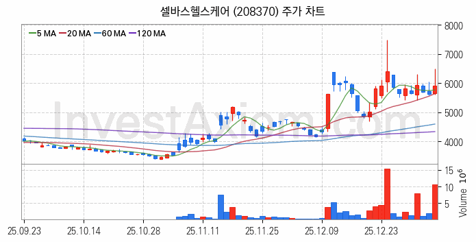 의료AI 관련주 셀바스헬스케어 주식 종목의 분석 시점 기준 최근 일봉 차트