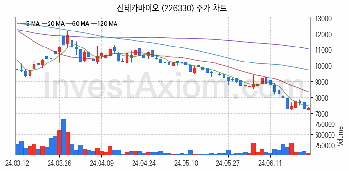 의료AI 관련주 신테카바이오 주식 종목의 분석 시점 기준 최근 일봉 차트