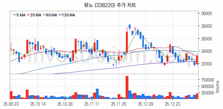 의료AI 관련주 뷰노 주식 종목의 분석 시점 기준 최근 일봉 차트