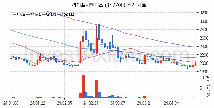 의료AI 관련주 라이프시맨틱스 주식 종목의 분석 시점 기준 최근 일봉 차트