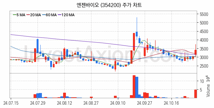 의료AI 관련주 엔젠바이오 주식 종목의 분석 시점 기준 최근 일봉 차트