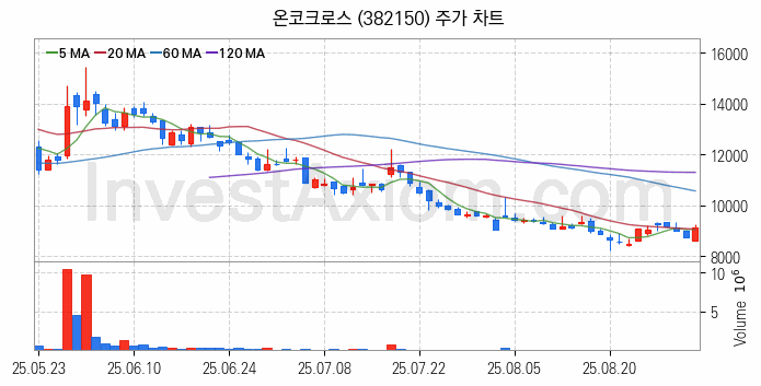 의료AI 관련주 온코크로스 주식 종목의 분석 시점 기준 최근 일봉 차트