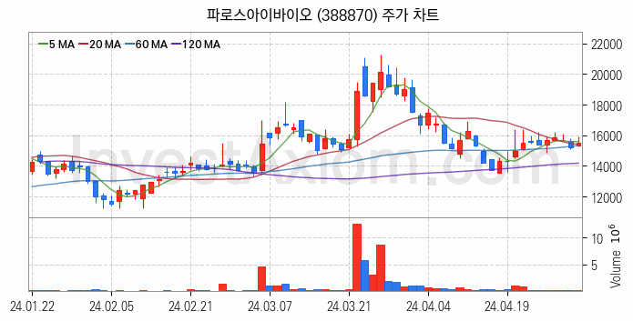 의료AI 관련주 파로스아이바이오 주식 종목의 분석 시점 기준 최근 일봉 차트