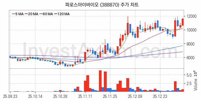 의료AI 관련주 파로스아이바이오 주식 종목의 분석 시점 기준 최근 일봉 차트