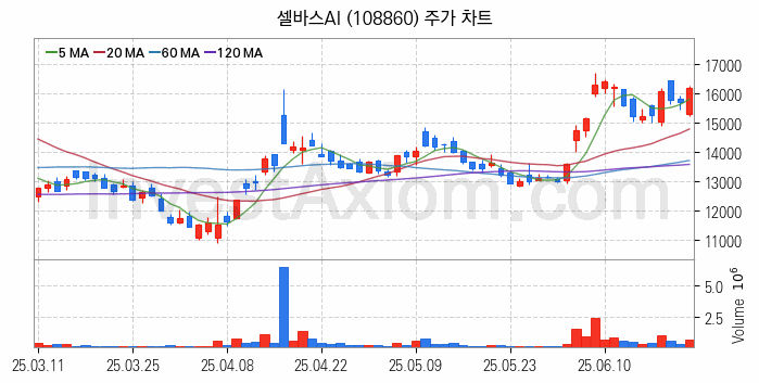 인공지능챗봇 ChatGPT 관련주 셀바스AI 주식 종목의 분석 시점 기준 최근 일봉 차트