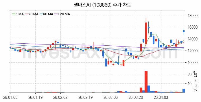 인공지능챗봇 ChatGPT 관련주 셀바스AI 주식 종목의 분석 시점 기준 최근 일봉 차트