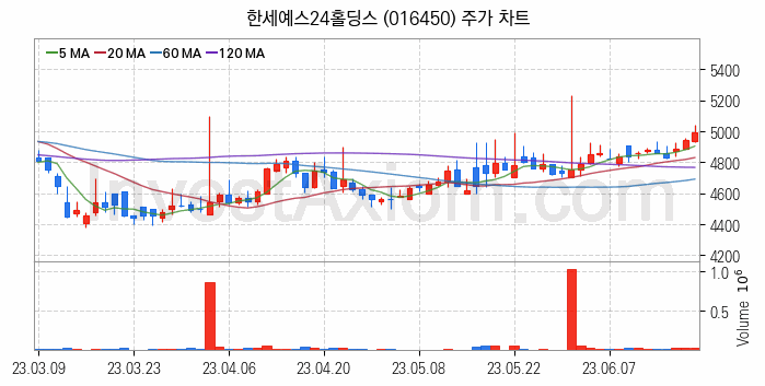 인터넷은행 관련주 한세예스24홀딩스 주식 종목의 분석 시점 기준 최근 일봉 차트