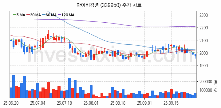 일자리 취업 관련주 아이비김영 주식 종목의 분석 시점 기준 최근 일봉 차트