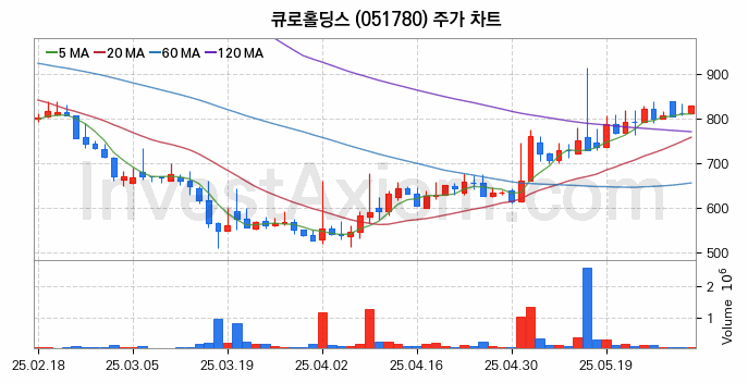 자원개발 관련주 큐로홀딩스 주식 종목의 분석 시점 기준 최근 일봉 차트