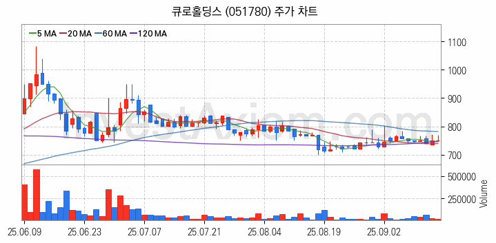 자원개발 관련주 큐로홀딩스 주식 종목의 분석 시점 기준 최근 일봉 차트