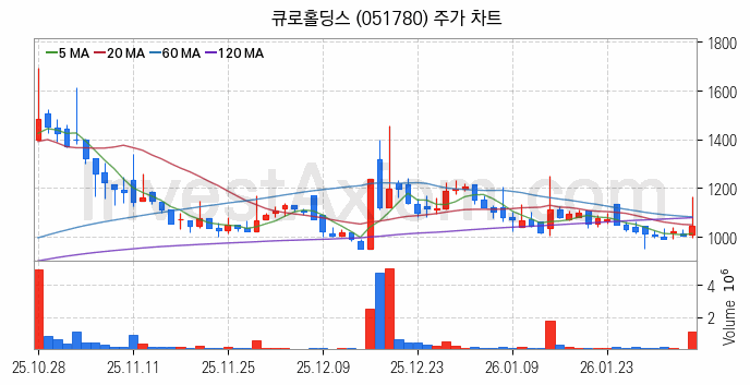 자원개발 관련주 큐로홀딩스 주식 종목의 분석 시점 기준 최근 일봉 차트