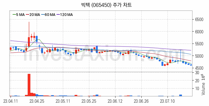 자전거 관련주 빅텍 주식 종목의 분석 시점 기준 최근 일봉 차트