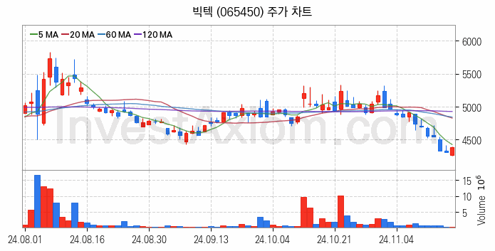 자전거 관련주 빅텍 주식 종목의 분석 시점 기준 최근 일봉 차트