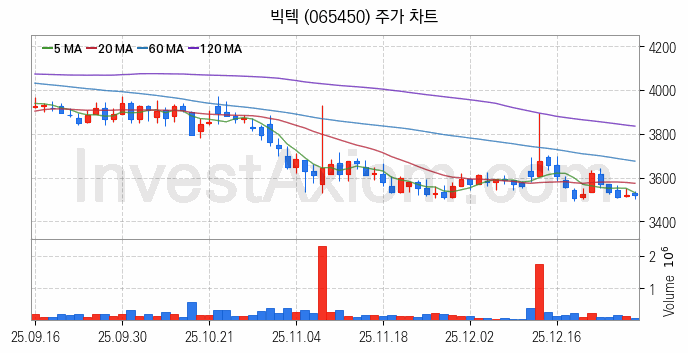 자전거 관련주 빅텍 주식 종목의 분석 시점 기준 최근 일봉 차트