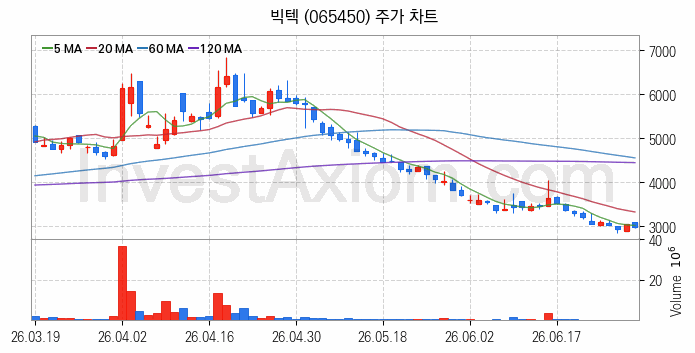 자전거 관련주 빅텍 주식 종목의 분석 시점 기준 최근 일봉 차트