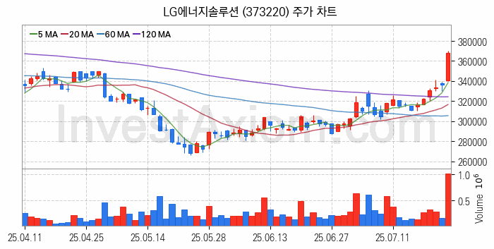 전기차 관련주 LG에너지솔루션 주식 종목의 분석 시점 기준 최근 일봉 차트