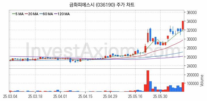 전력설비 관련주 금화피에스시 주식 종목의 분석 시점 기준 최근 일봉 차트