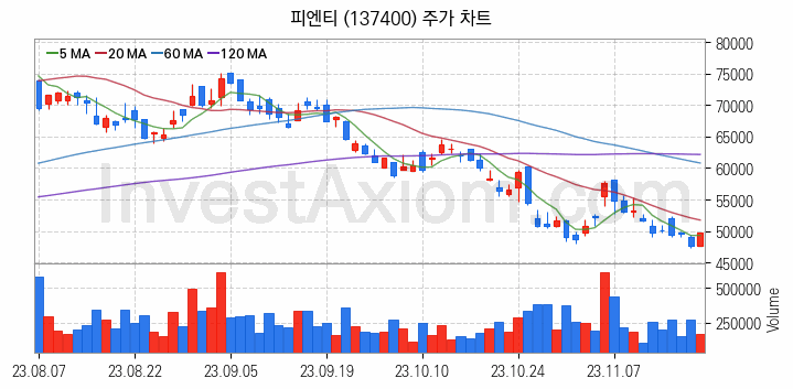 전력저장장치 ESS 관련주 피엔티 주식 종목의 분석 시점 기준 최근 일봉 차트