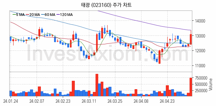 조선기자재 관련주 태광 주식 종목의 분석 시점 기준 최근 일봉 차트