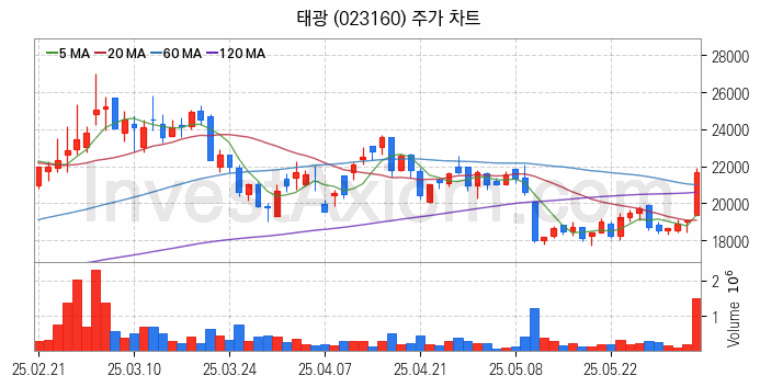 조선기자재 관련주 태광 주식 종목의 분석 시점 기준 최근 일봉 차트