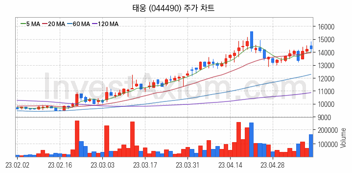 조선기자재 관련주 태웅 주식 종목의 분석 시점 기준 최근 일봉 차트