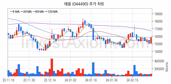 조선기자재 관련주 태웅 주식 종목의 분석 시점 기준 최근 일봉 차트